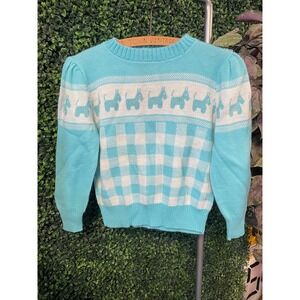 vtg 80s DOG KNIT SWEATER xsmall //  scottie terrier fairy easter cute pastel